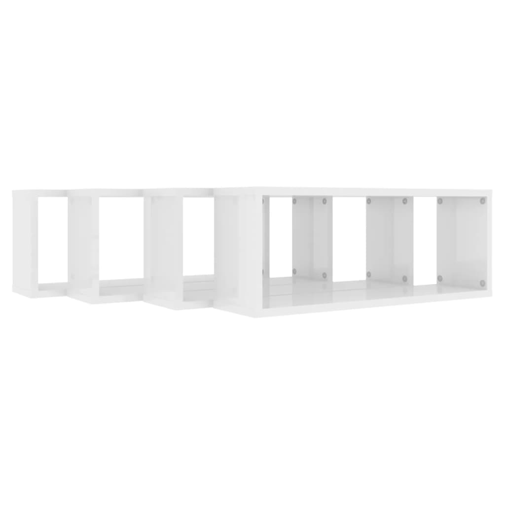 vidaXL Estante cubo pared 4 uds contrachapado blanco brillo 60x15x23cm