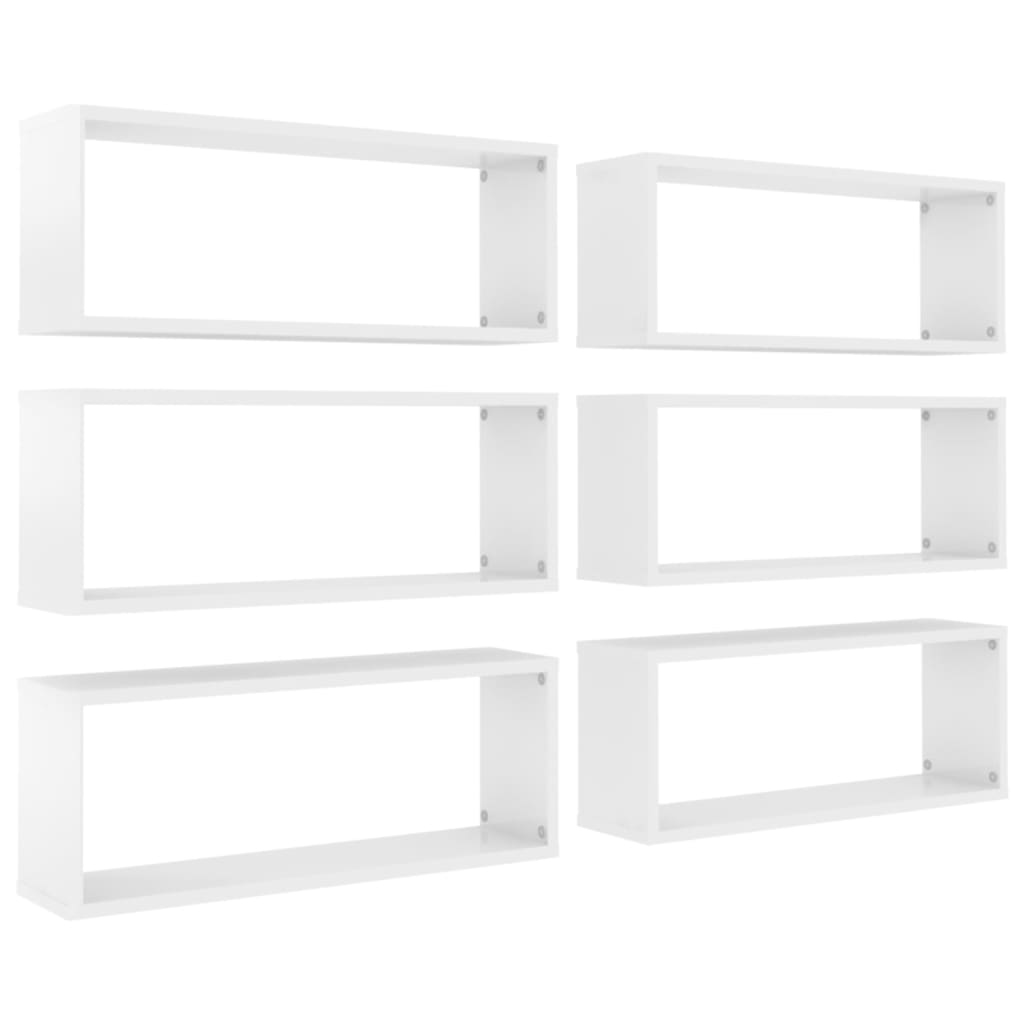 vidaXL Estante cubo pared 6 uds contrachapado blanco brillo 60x15x23cm