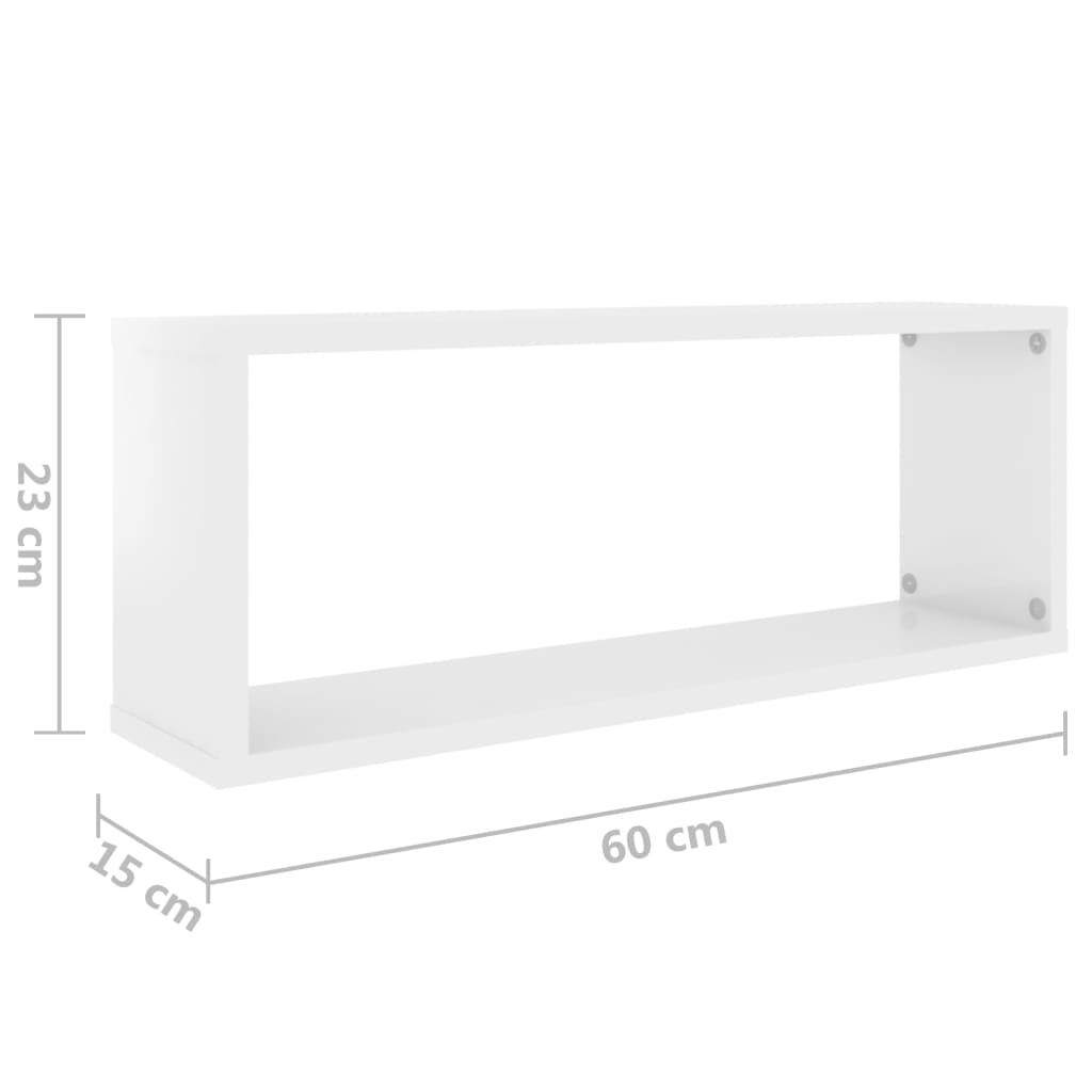 vidaXL Estante cubo pared 6 uds contrachapado blanco brillo 60x15x23cm