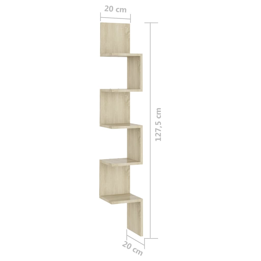 vidaXL Estantería esquina pared madera roble ahumado 20x20x127,5 cm