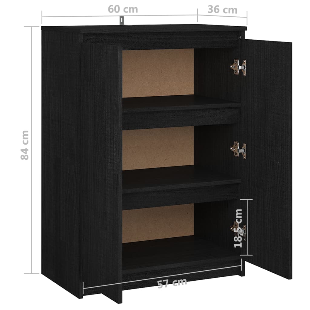 vidaXL Aparador madera maciza de pino negro 60x36x84 cm