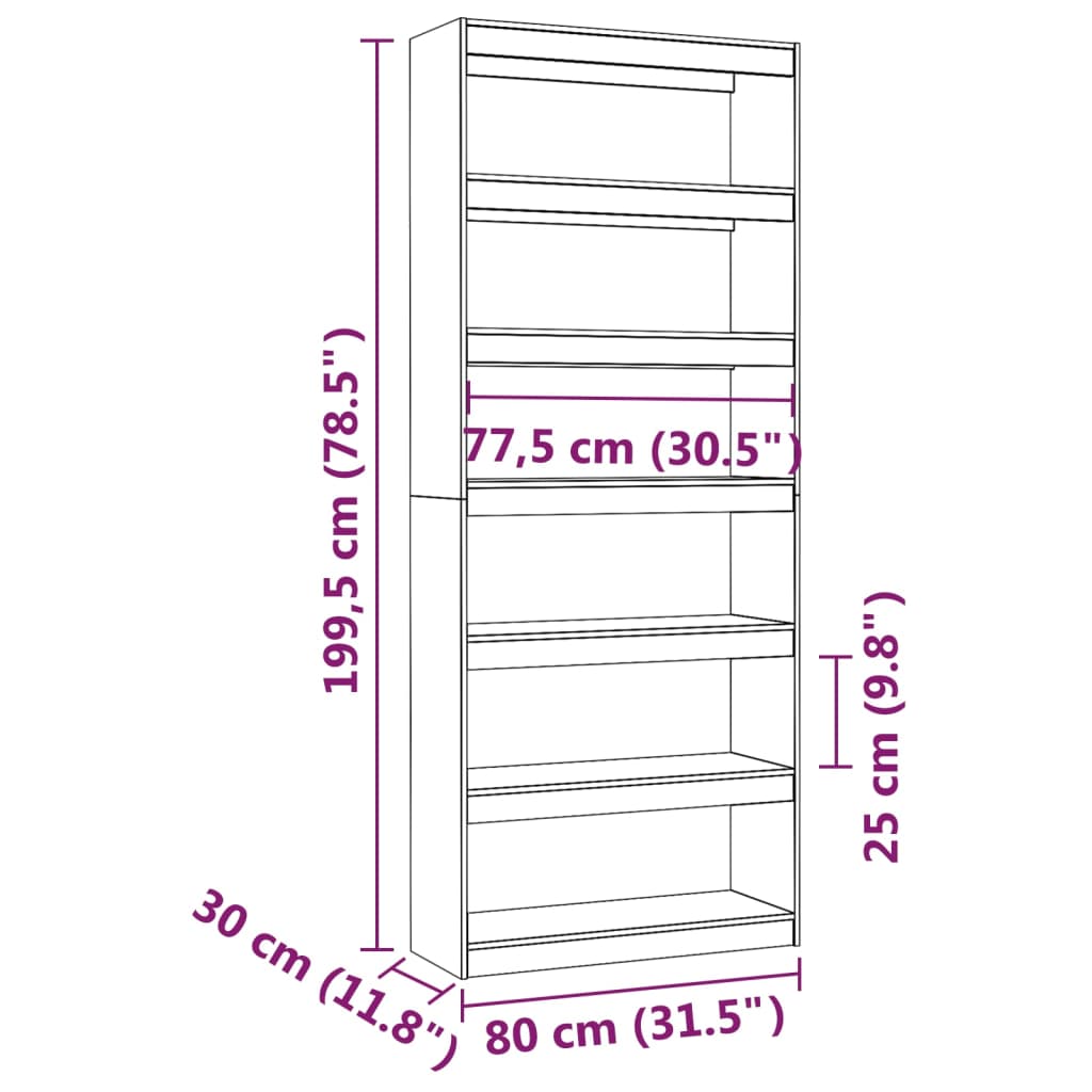 vidaXL Estantería/divisor de espacios madera de pino 80x30x199,5 cm