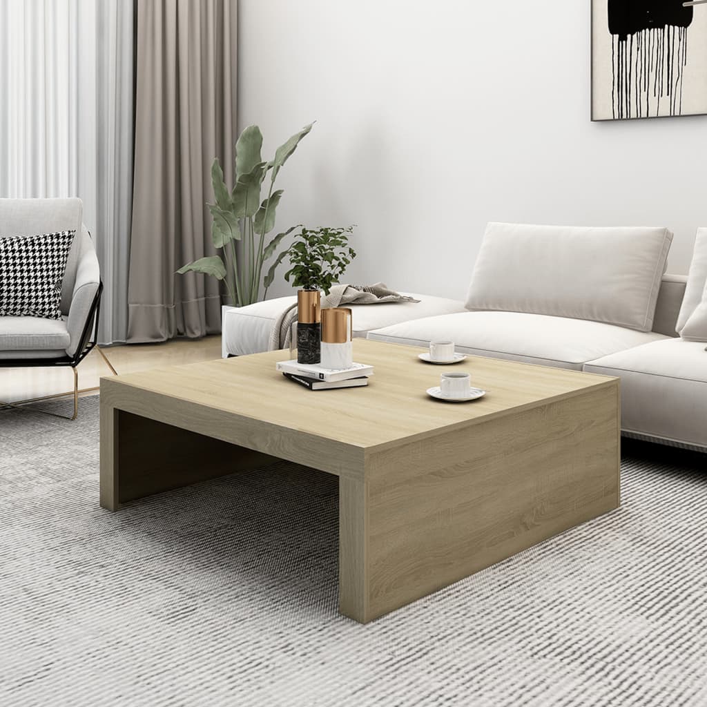 vidaXL Mesa de centro madera contrachapada roble Sonoma 100x100x35 cm