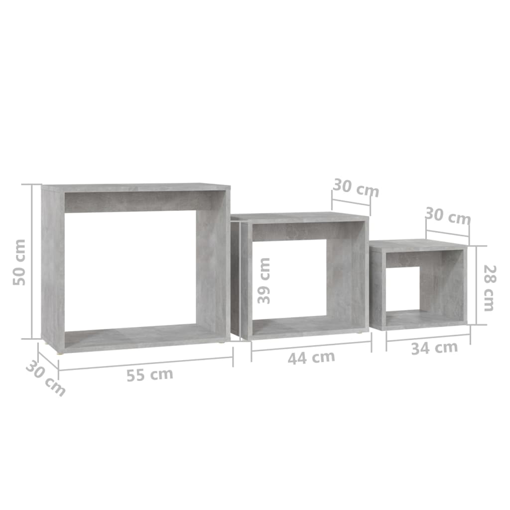 vidaXL Mesas apilables 3 piezas madera contrachapada gris hormigón