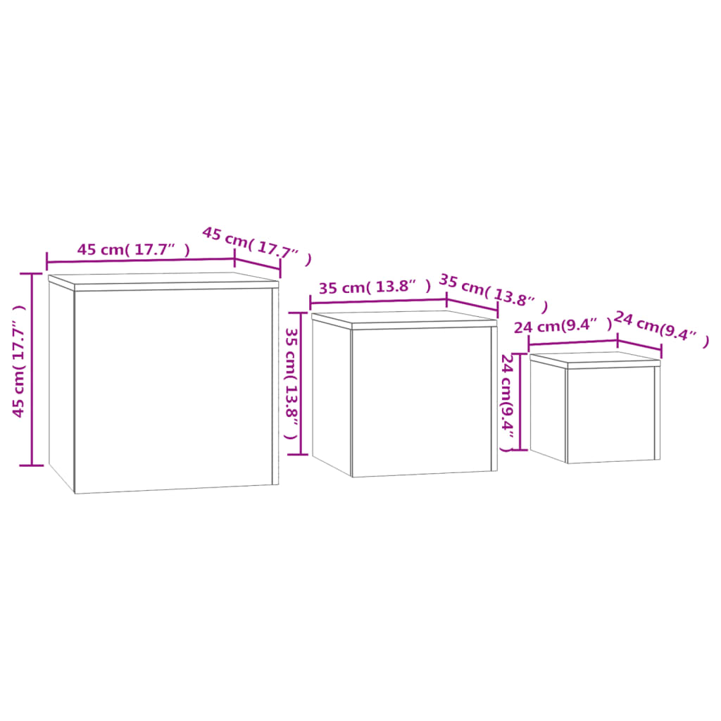 vidaXL Mesas auxiliares 3 pzas madera contrachapada color roble Sonoma