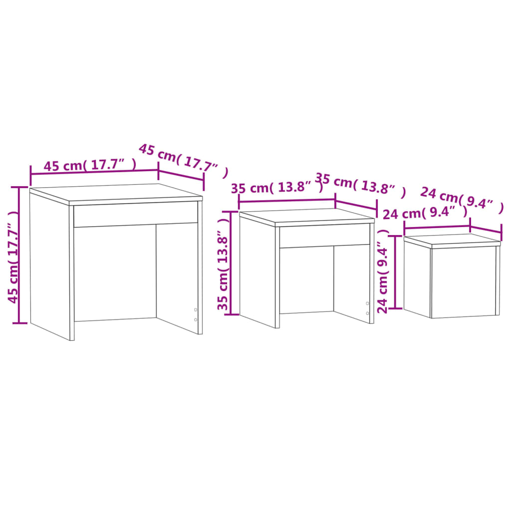 vidaXL Mesas apilables 3 piezas madera contrachapada blanco