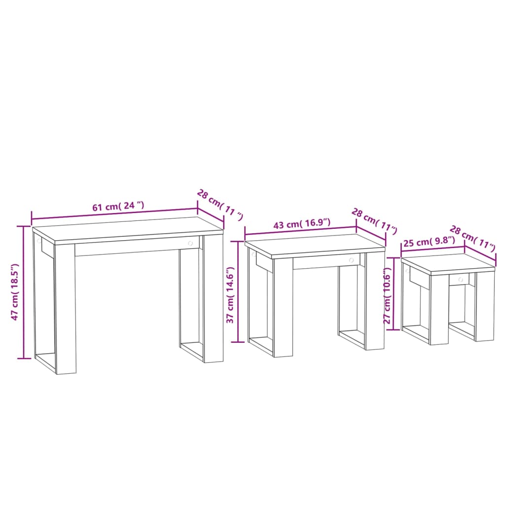 vidaXL Mesas apilables 3 pzas madera contrachapada color roble Sonoma