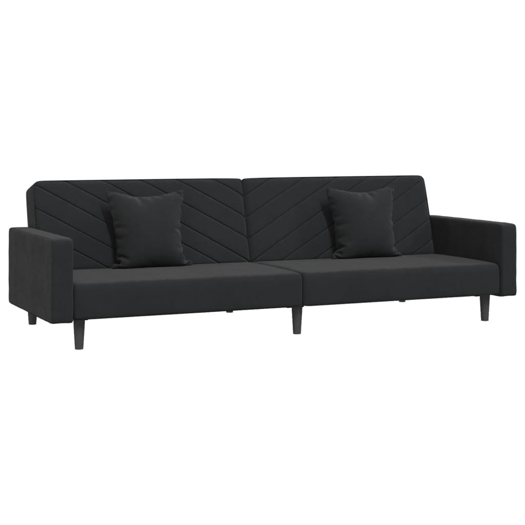 vidaXL Sofá cama de 2 plazas con dos almohadas terciopelo negro