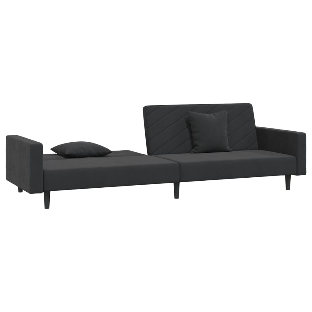 vidaXL Sofá cama de 2 plazas con dos almohadas terciopelo negro