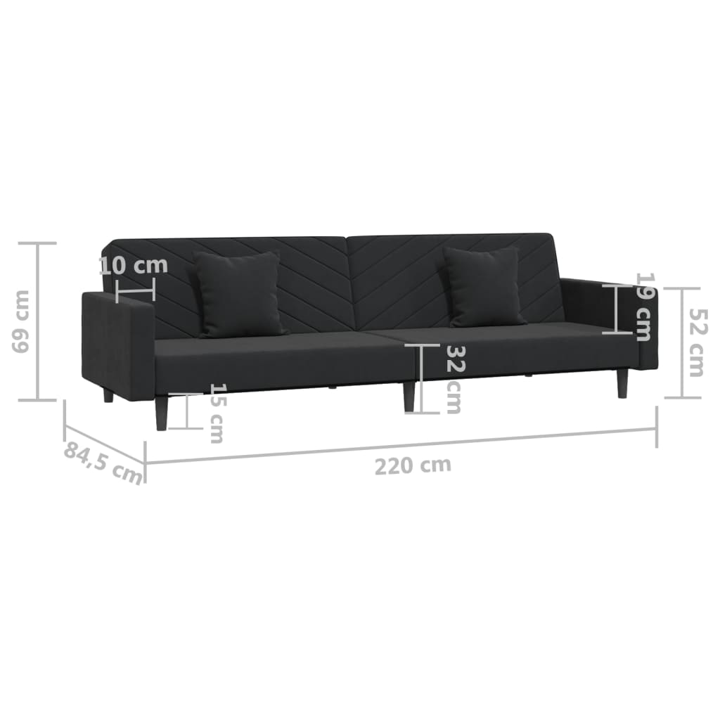 vidaXL Sofá cama de 2 plazas con dos almohadas terciopelo negro