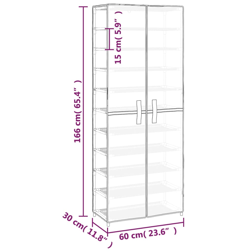 vidaXL Armario zapatero de tela crema 60x30x166 cm