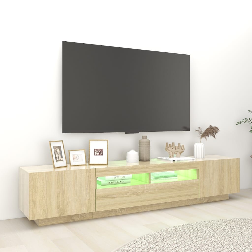 vidaXL Armario TV con luces LED color roble Sonoma 200x35x40 cm