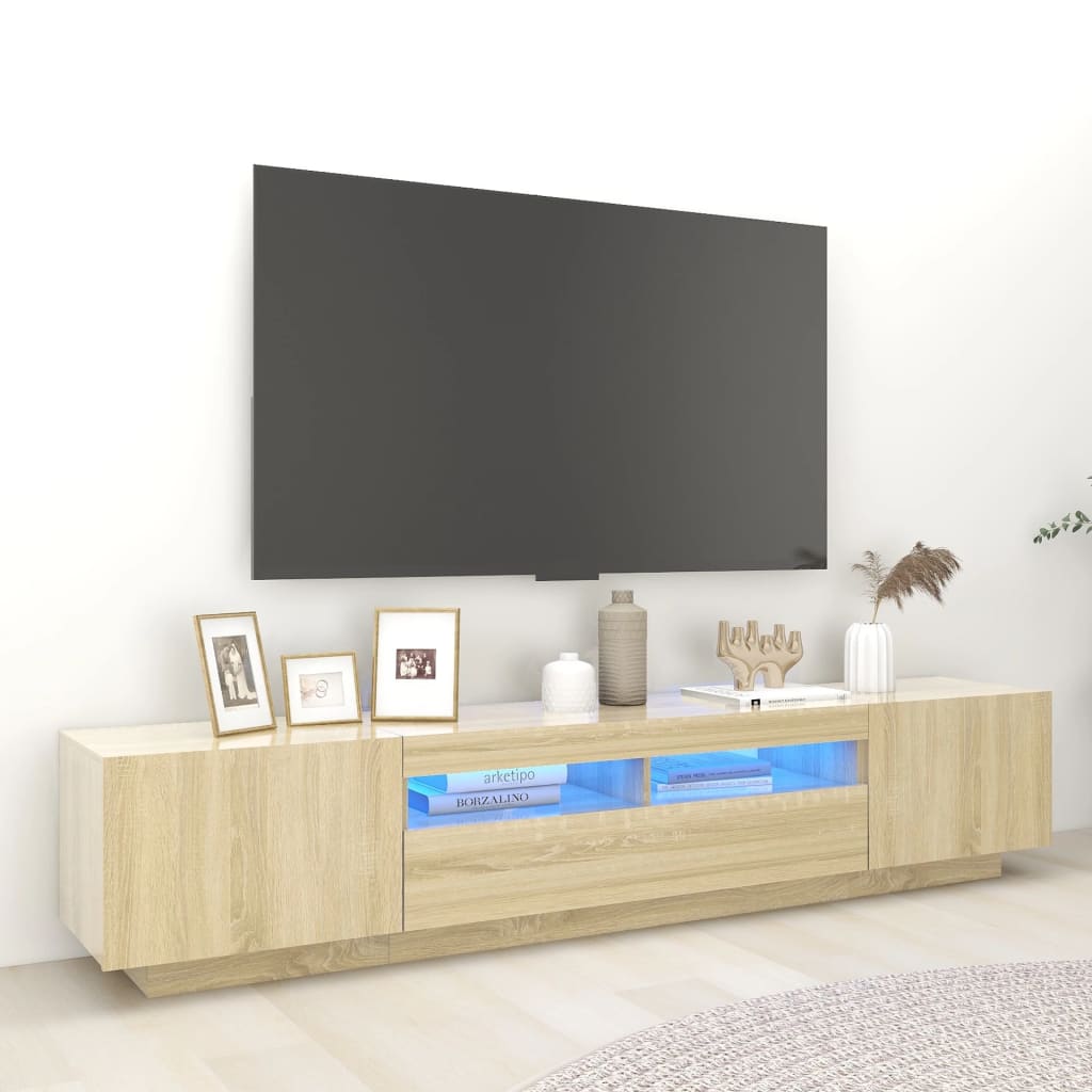 vidaXL Armario TV con luces LED color roble Sonoma 200x35x40 cm