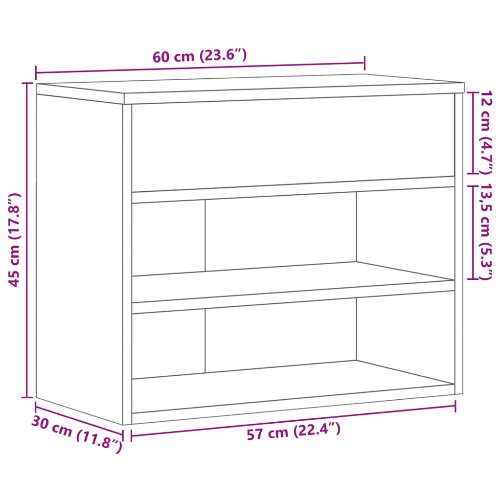 vidaXL Banco zapatero de madera de ingeniería negro 60x30x45 cm