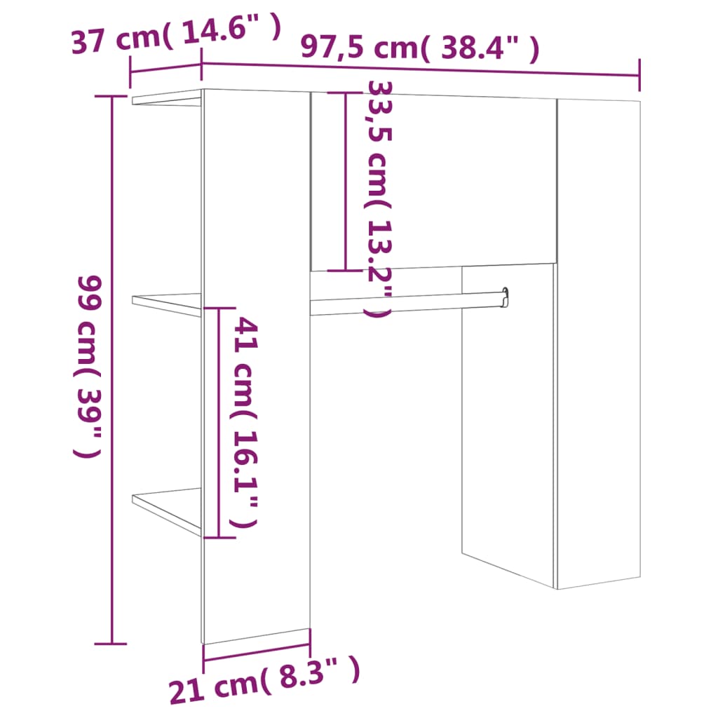 vidaXL Mueble de recibidor madera ingeniería roble Sonoma 97,5x37x99cm