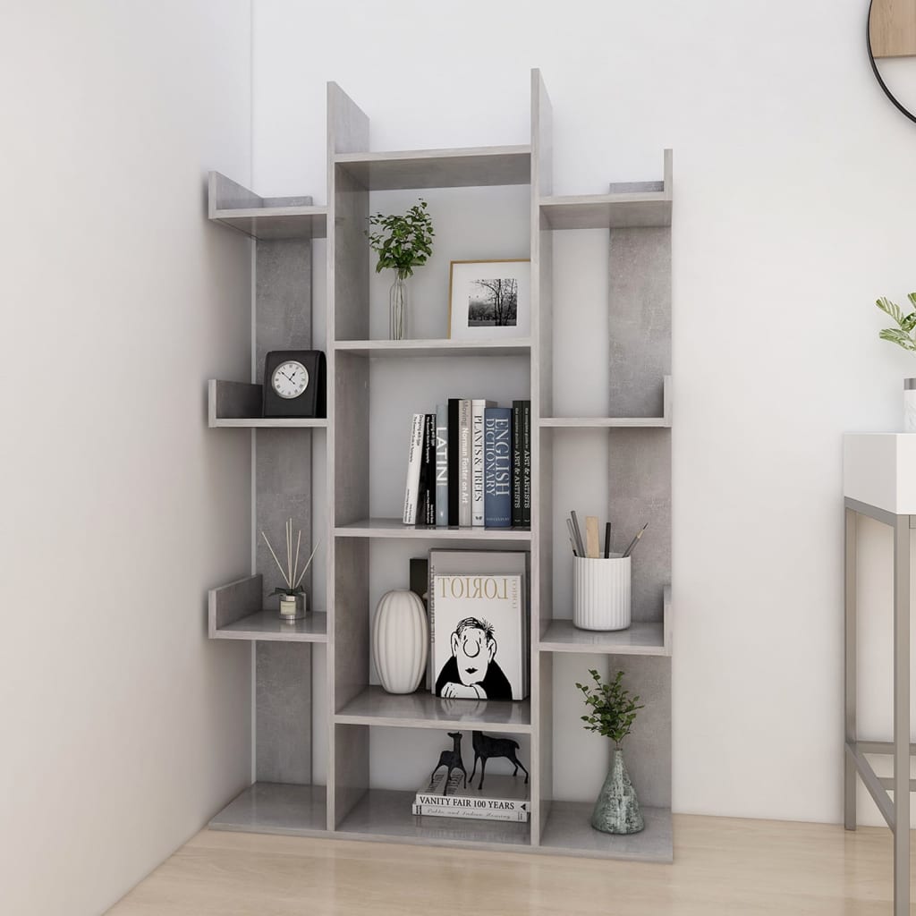 vidaXL Librería de madera contrachapada gris hormigón 86x25,5x140 cm