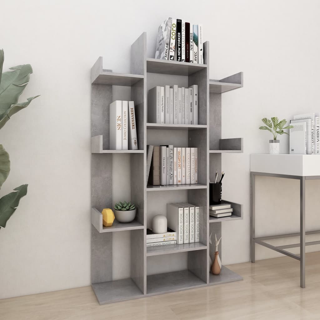 vidaXL Librería de madera contrachapada gris hormigón 86x25,5x140 cm