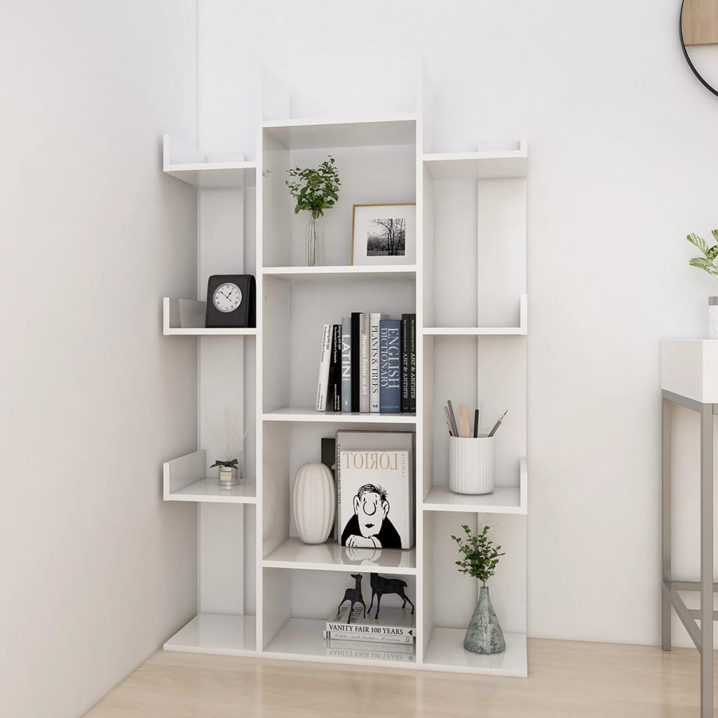 vidaXL Librería de madera contrachapada blanco brillante 86x25,5x140cm