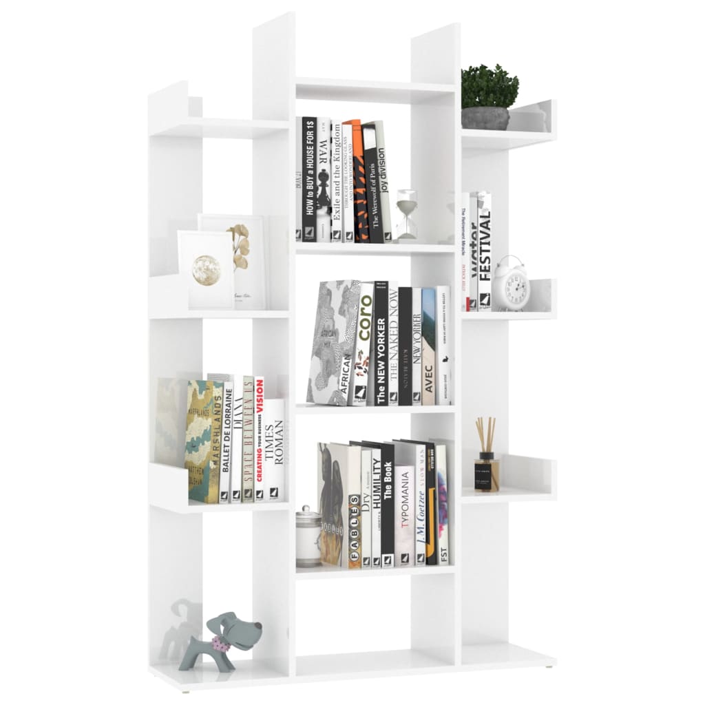 vidaXL Librería de madera contrachapada blanco brillante 86x25,5x140cm