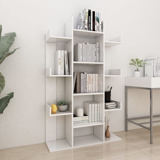 vidaXL Librería de madera contrachapada blanco brillante 86x25,5x140cm