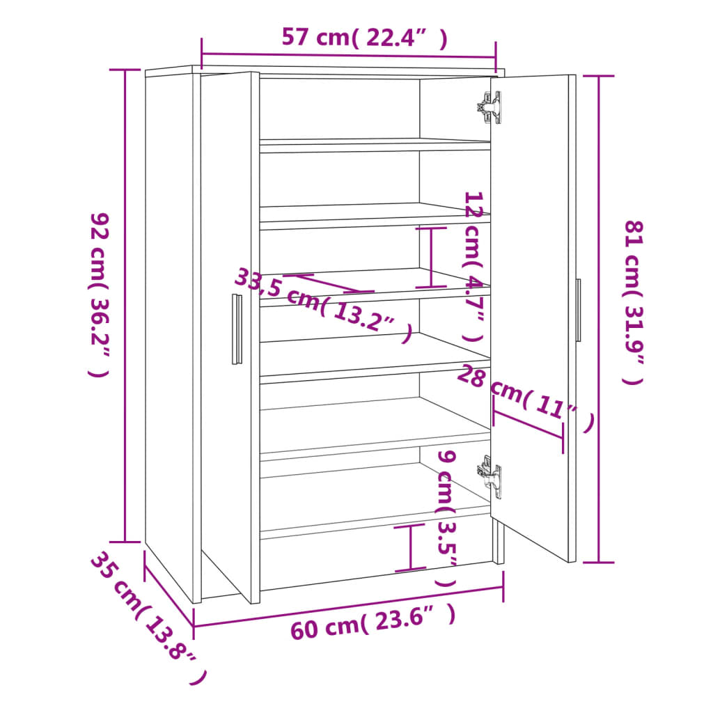 vidaXL Mueble zapatero madera de ingeniería negro 60x35x92 cm