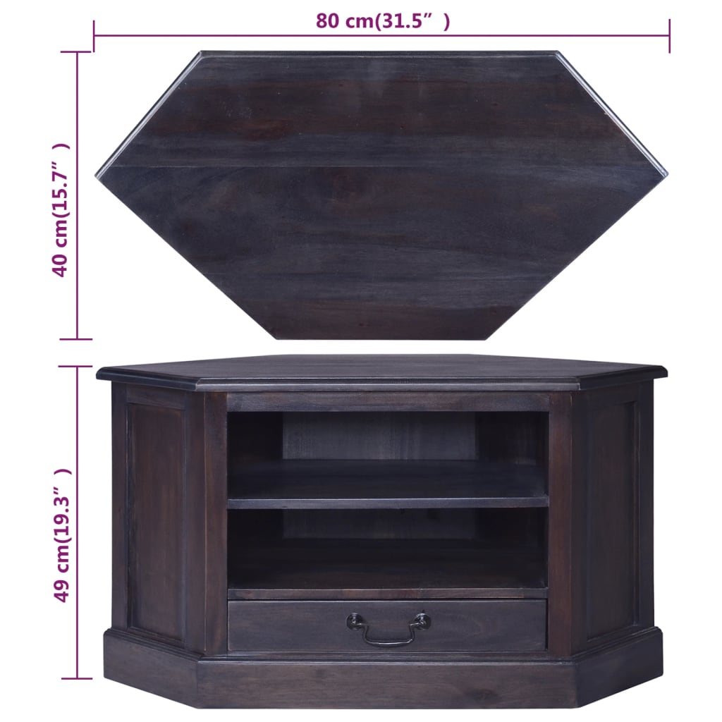 vidaXL Mueble de TV esquinero caoba maciza negro claro 80x40x49 cm