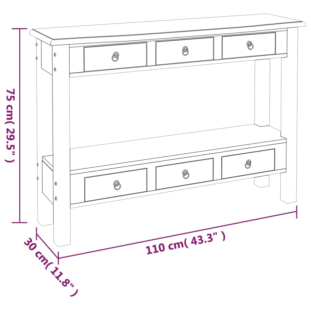 vidaXL Mesa consola con cajones madera maciza de caoba 110x30x75 cm