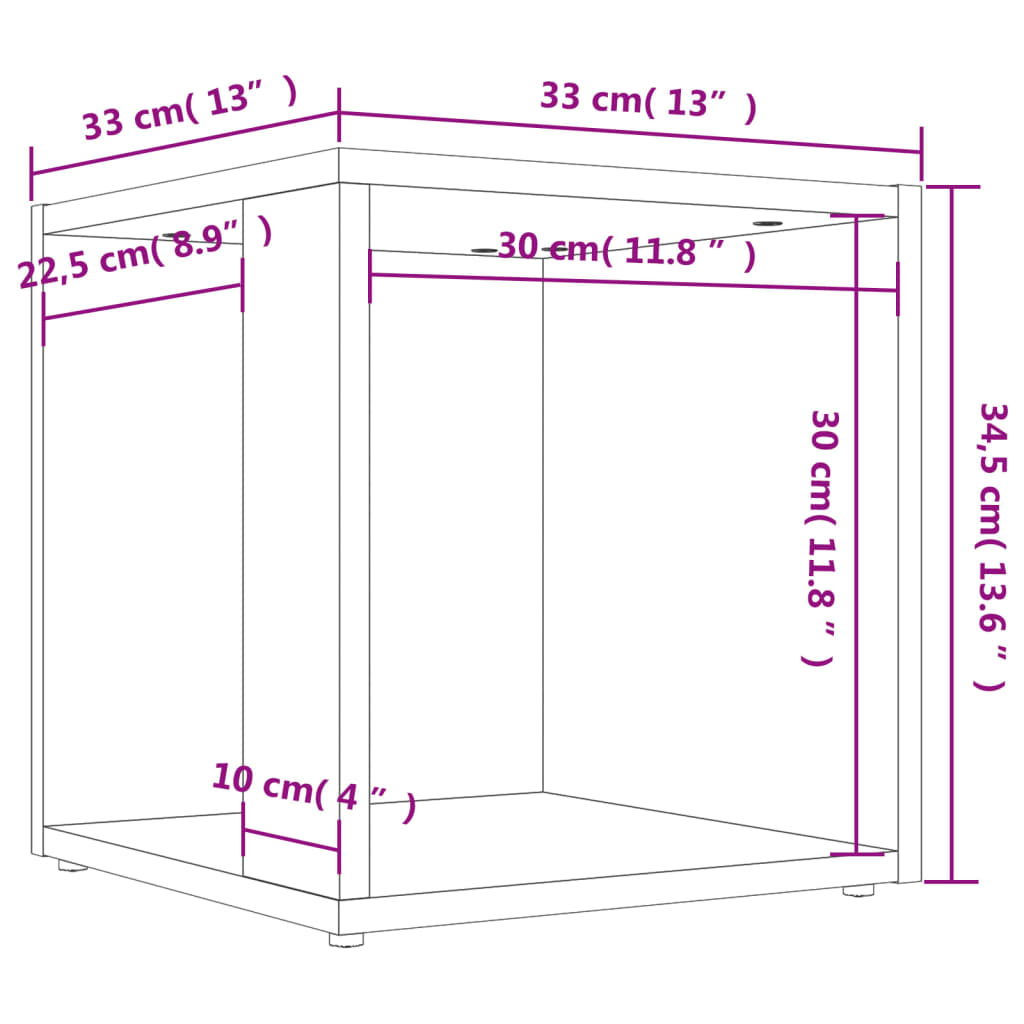 vidaXL Mesa auxiliar madera contrachapada roble Sonoma 33x33x34,5 cm