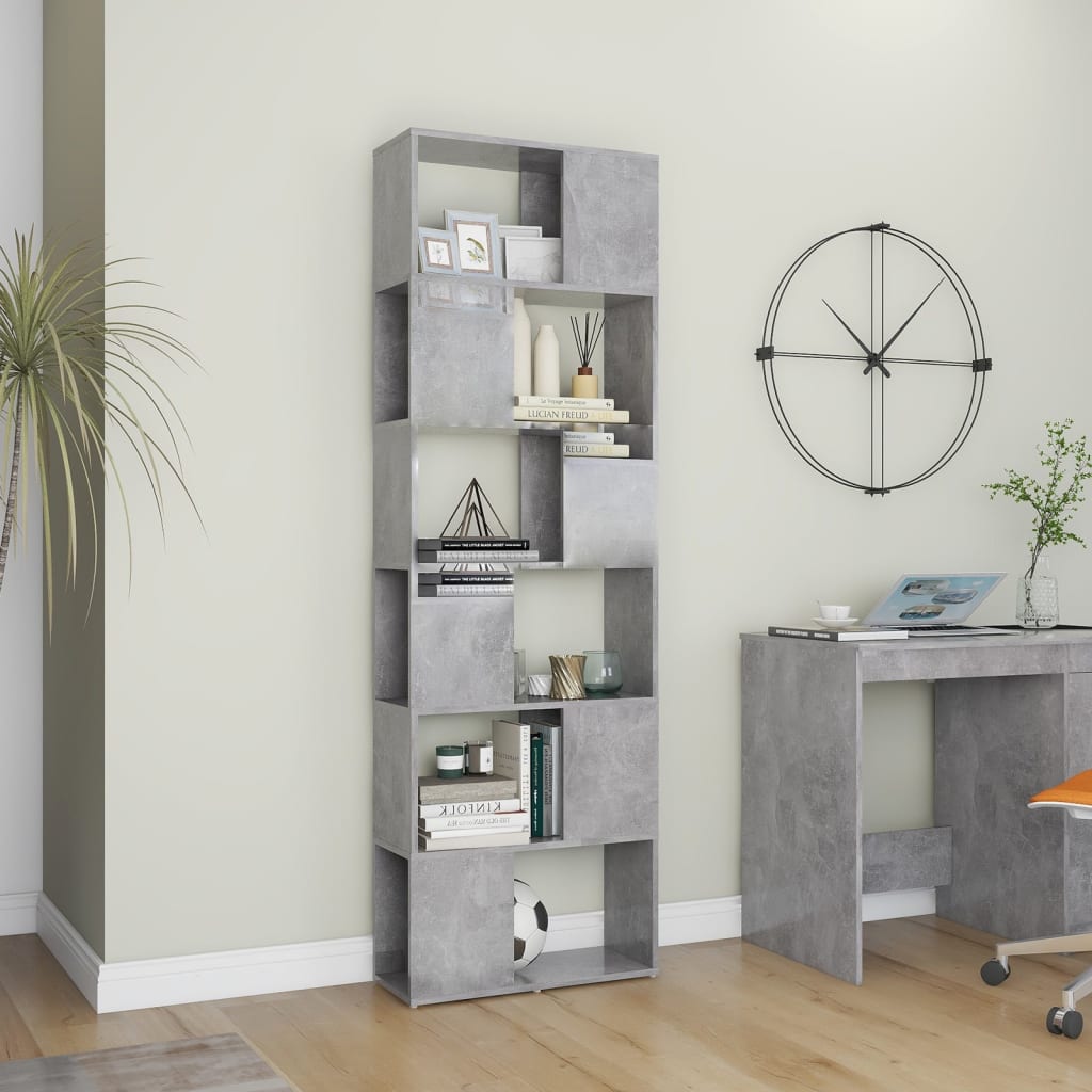 vidaXL Librería separador contrachapada gris hormigón 60x24x186 cm