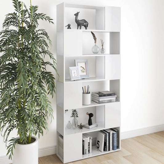 vidaXL Librería separador contrachapada blanco brillante 80x24x186 cm