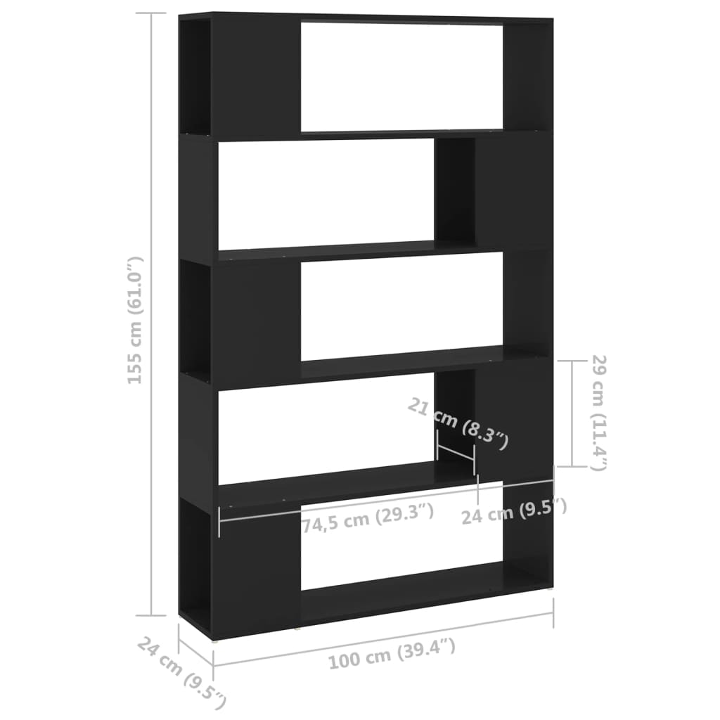 vidaXL Librería separador madera contrachapada negro 100x24x155 cm