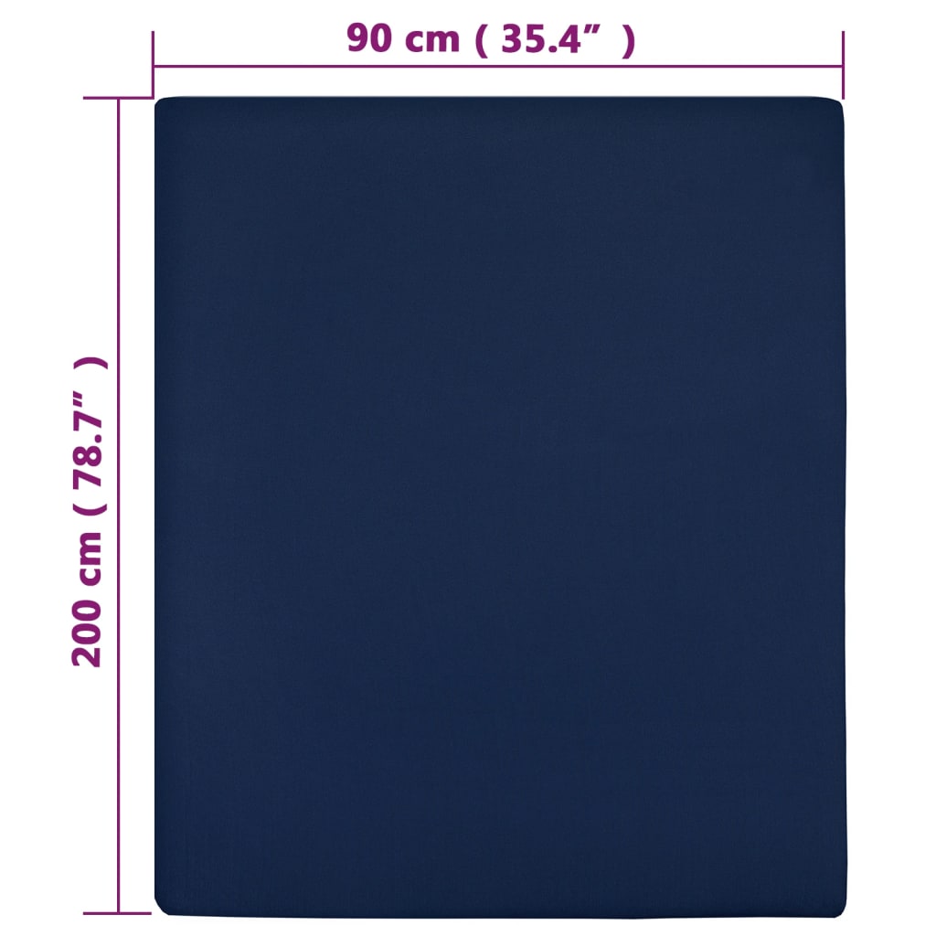 vidaXL Sábanas bajeras jersey 2 uds algodón azul marino 90x200 cm