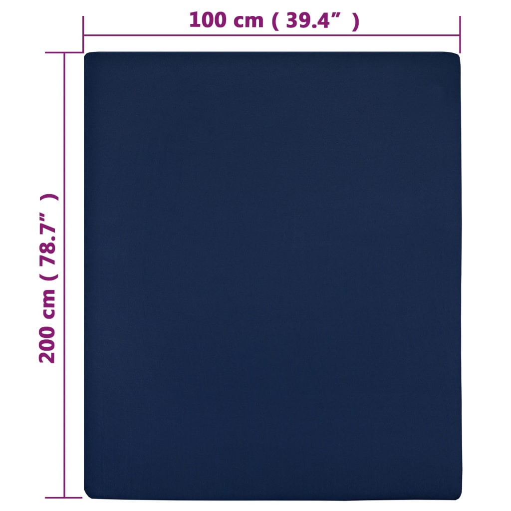 vidaXL Sábanas bajeras jersey 2 uds algodón azul marino 100x200 cm