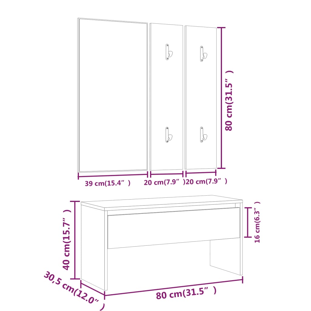 vidaXL Set de muebles de recibidor madera contrachapada blanco brillo