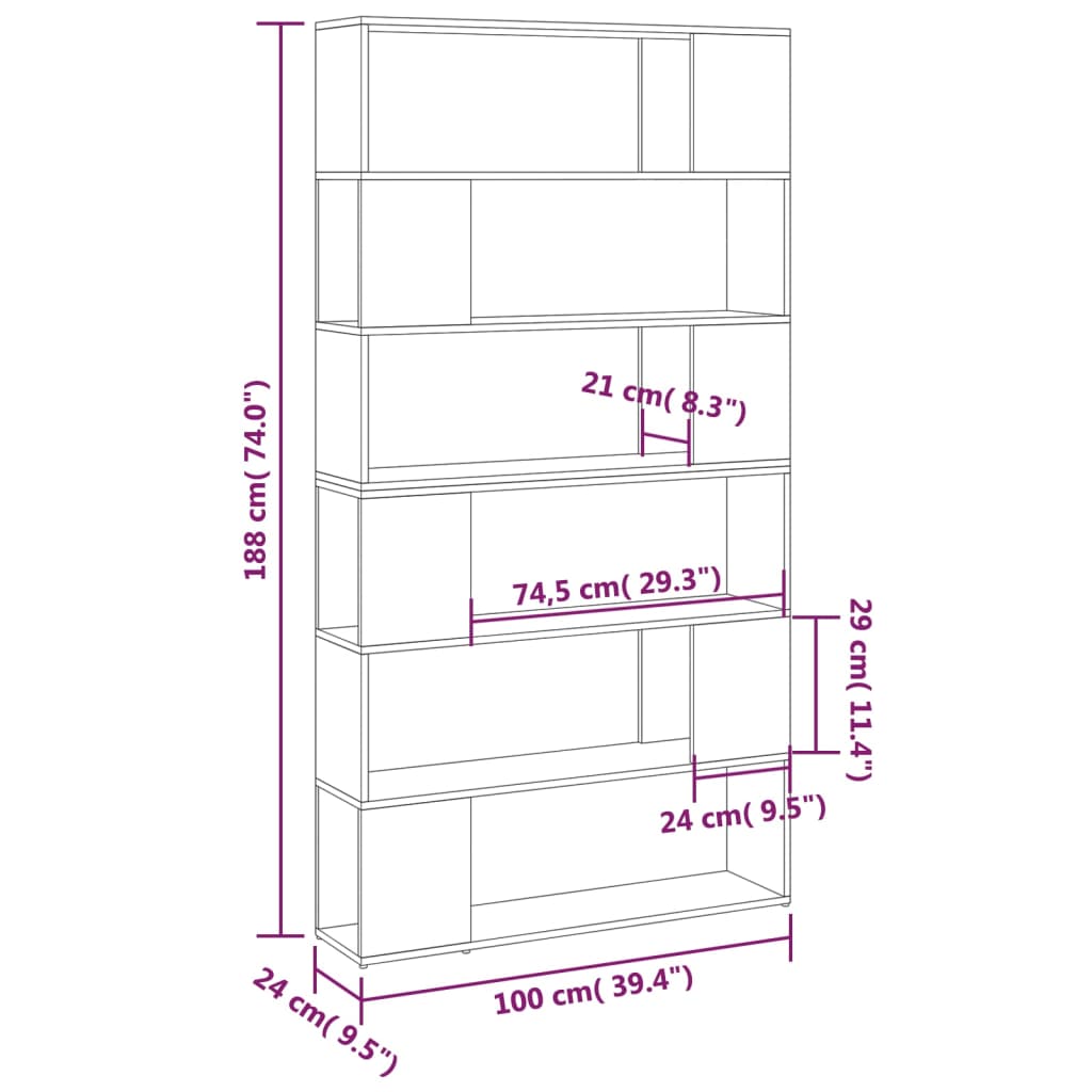 vidaXL Estantería divisor de espacios color roble Sonoma 100x24x188 cm