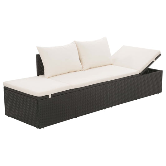 vidaXL Tumbona de jardín con cojines y almohadas ratán sintético negro