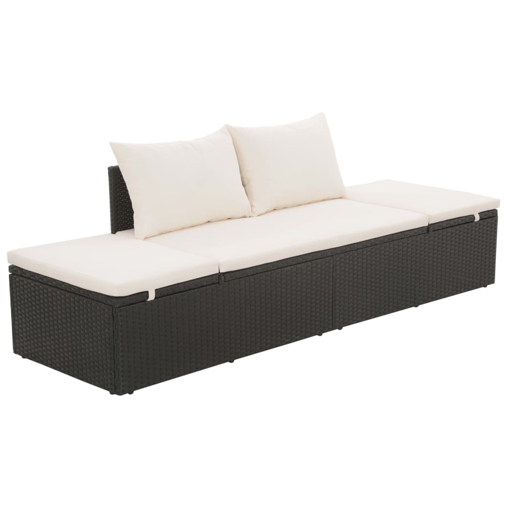 vidaXL Tumbona de jardín con cojines y almohadas ratán sintético negro