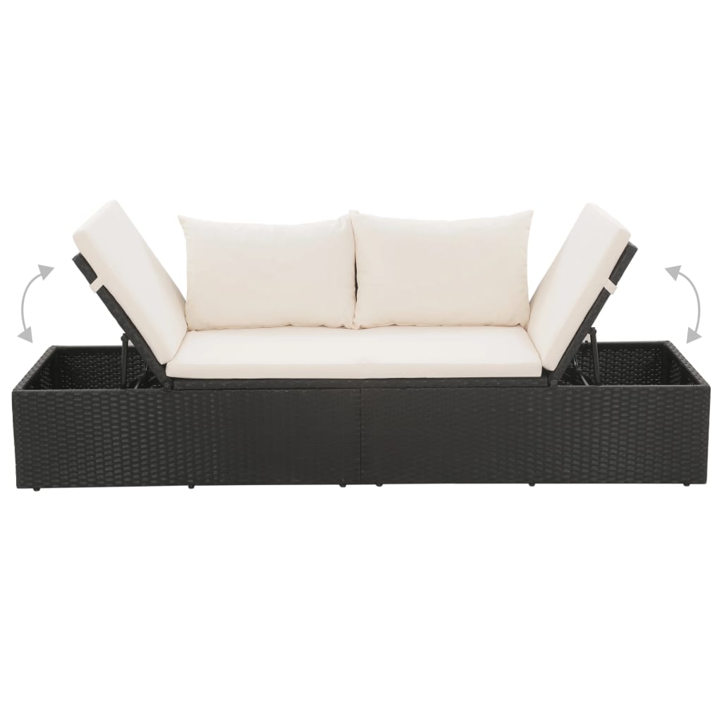 vidaXL Tumbona de jardín con cojines y almohadas ratán sintético negro