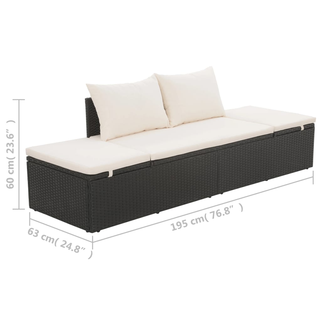 vidaXL Tumbona de jardín con cojines y almohadas ratán sintético negro