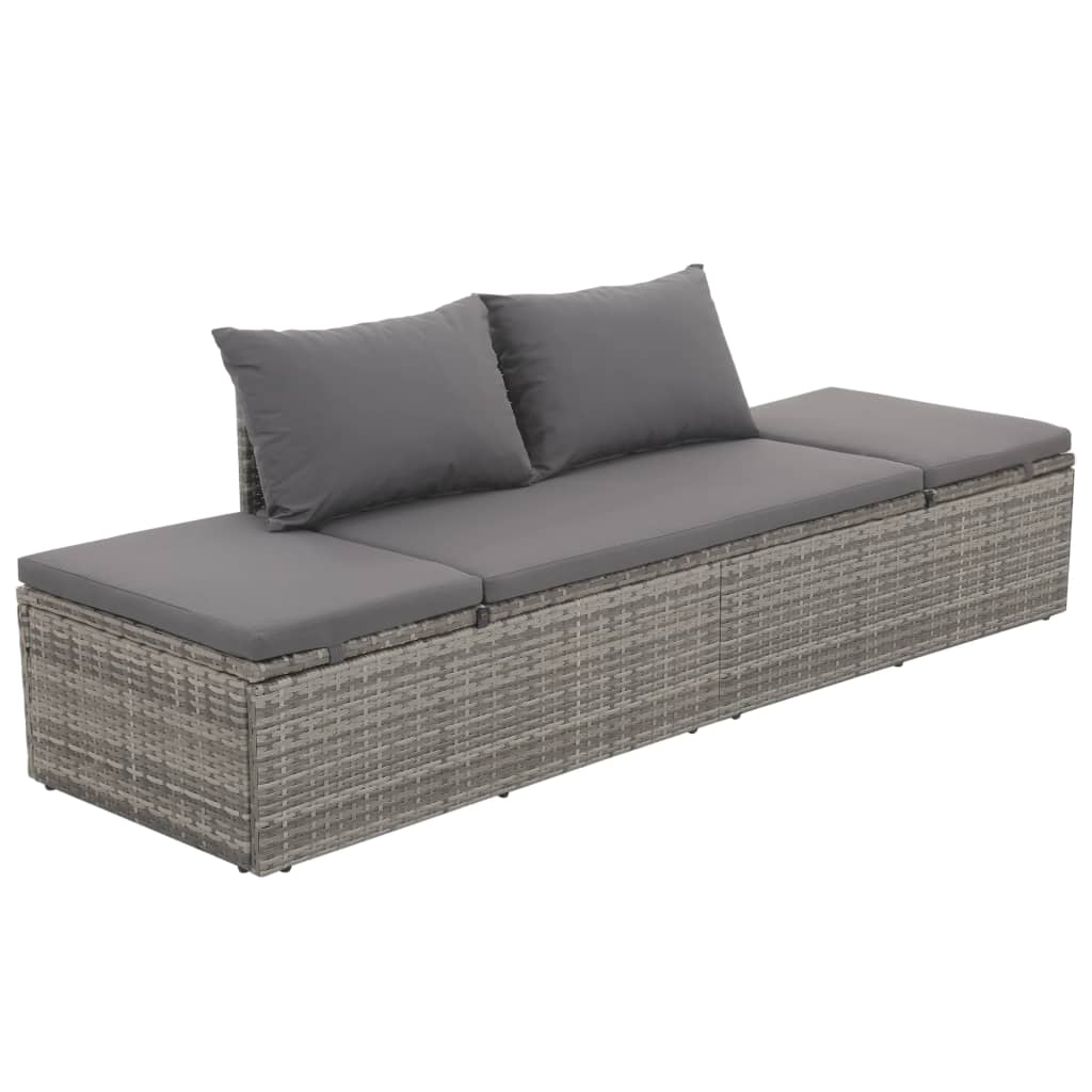 vidaXL Tumbona de jardín con cojines y almohadas ratán sintético gris