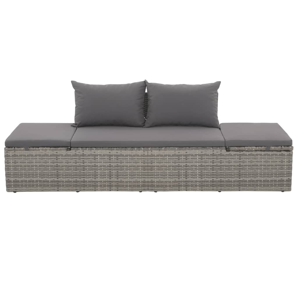 vidaXL Tumbona de jardín con cojines y almohadas ratán sintético gris