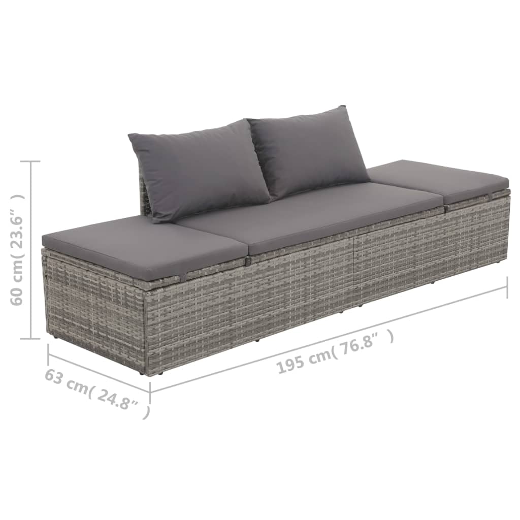 vidaXL Tumbona de jardín con cojines y almohadas ratán sintético gris