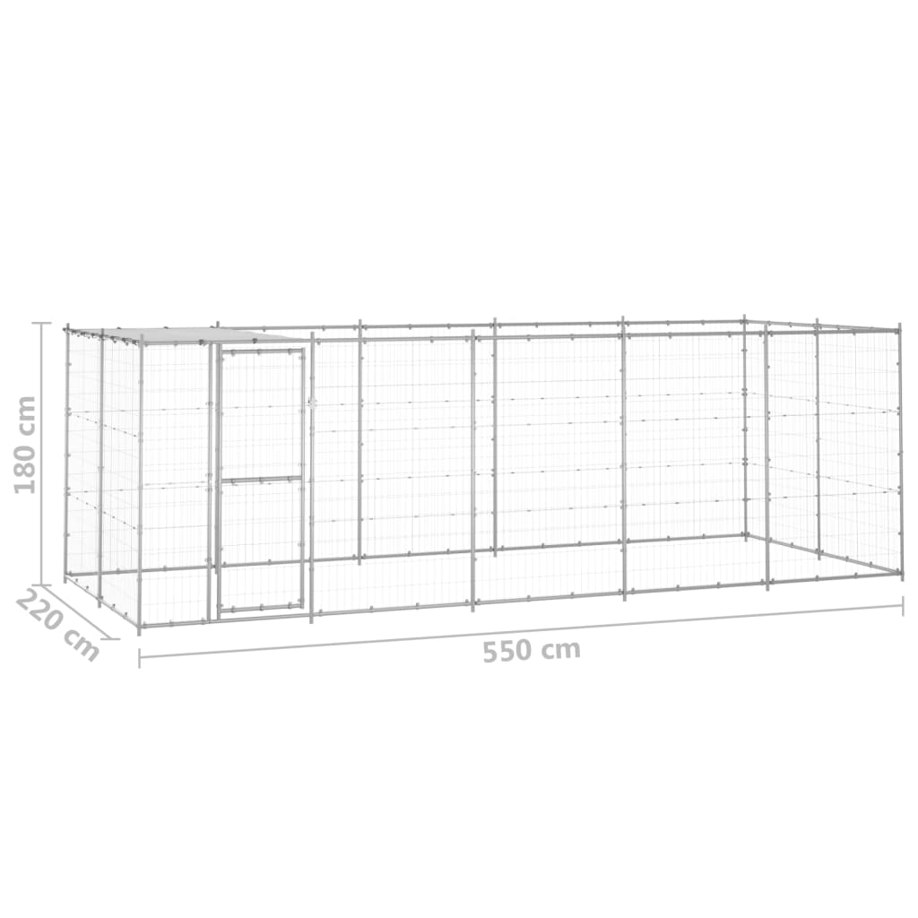 vidaXL Perrera de exterior de acero galvanizado con techo 12,1 m²