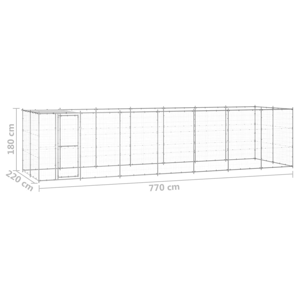 vidaXL Perrera de exterior de acero galvanizado con techo 16,94 m²