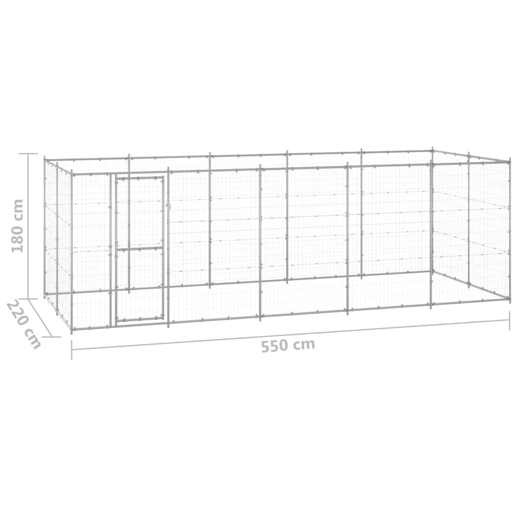 vidaXL Perrera de exterior de acero galvanizado 12,1 m²