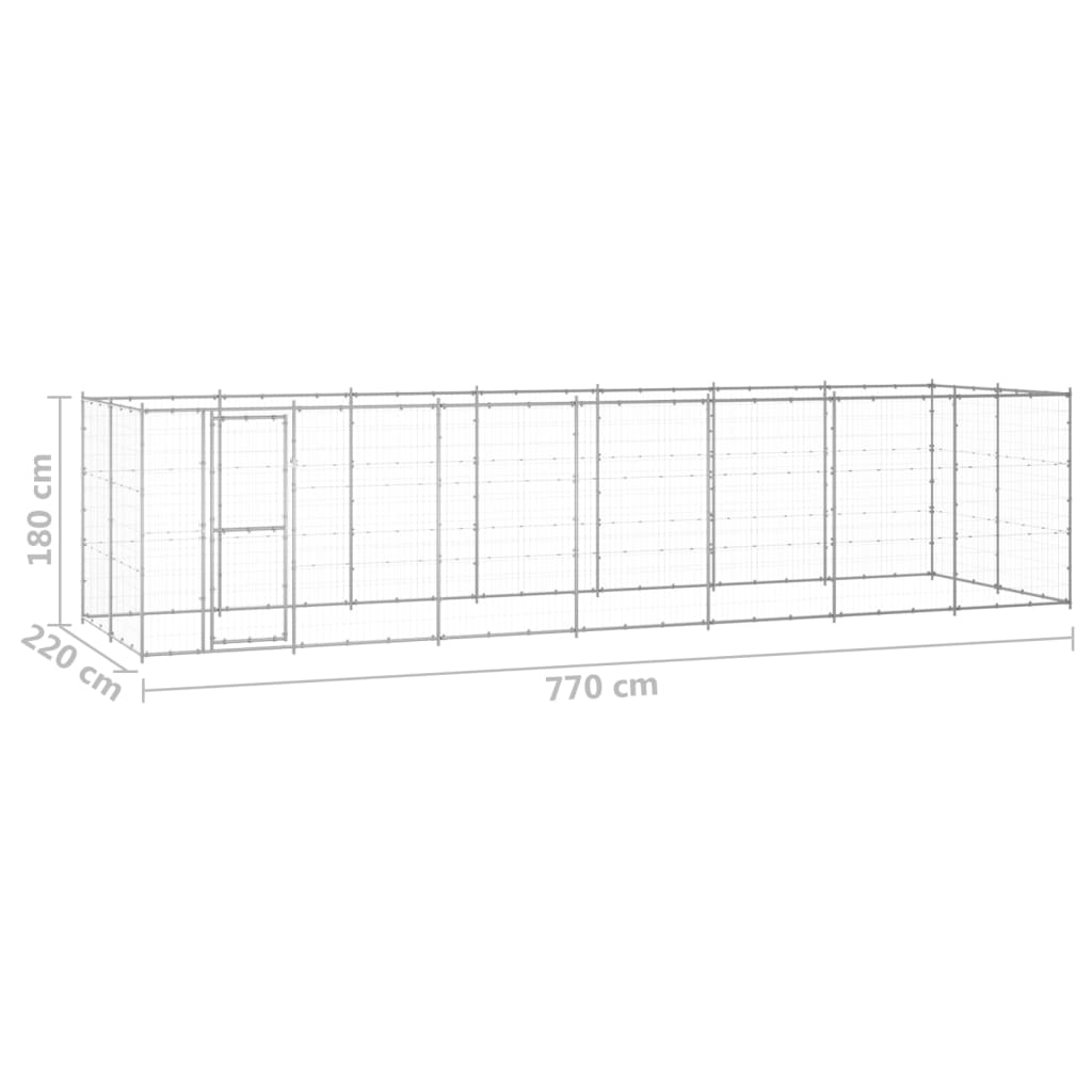 vidaXL Perrera de exterior de acero galvanizado 16,94 m²