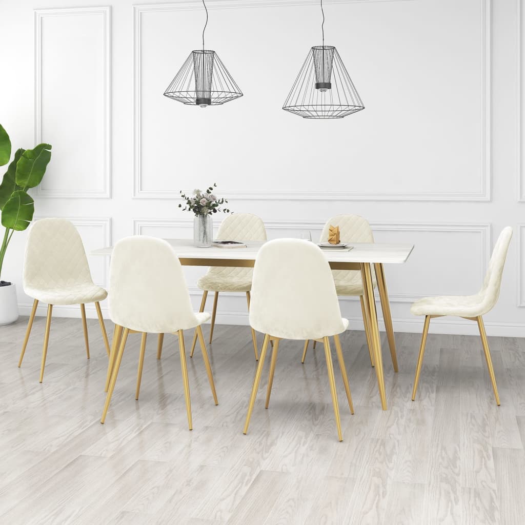 vidaXL Sillas de comedor 6 unidades terciopelo blanco crema