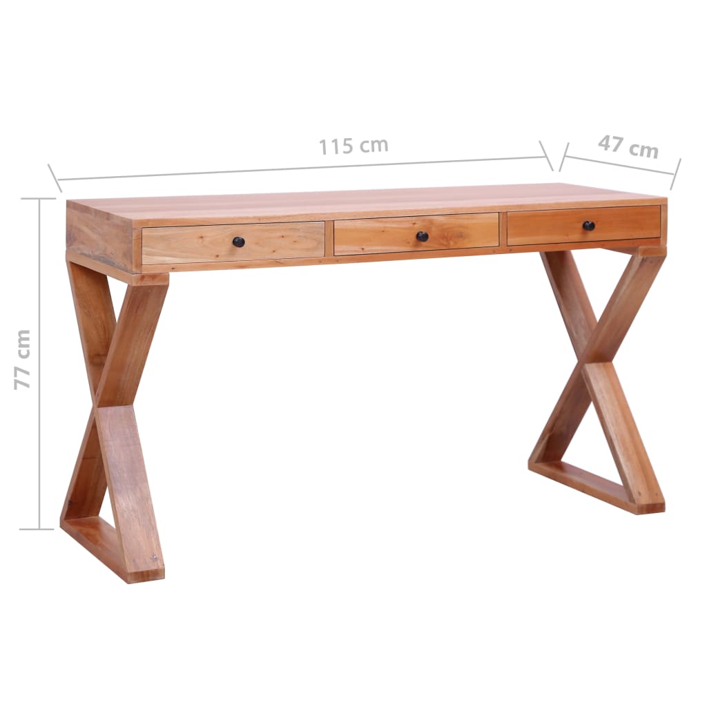 vidaXL Escritorio ordenador madera maciza caoba natural 115x47x77 cm