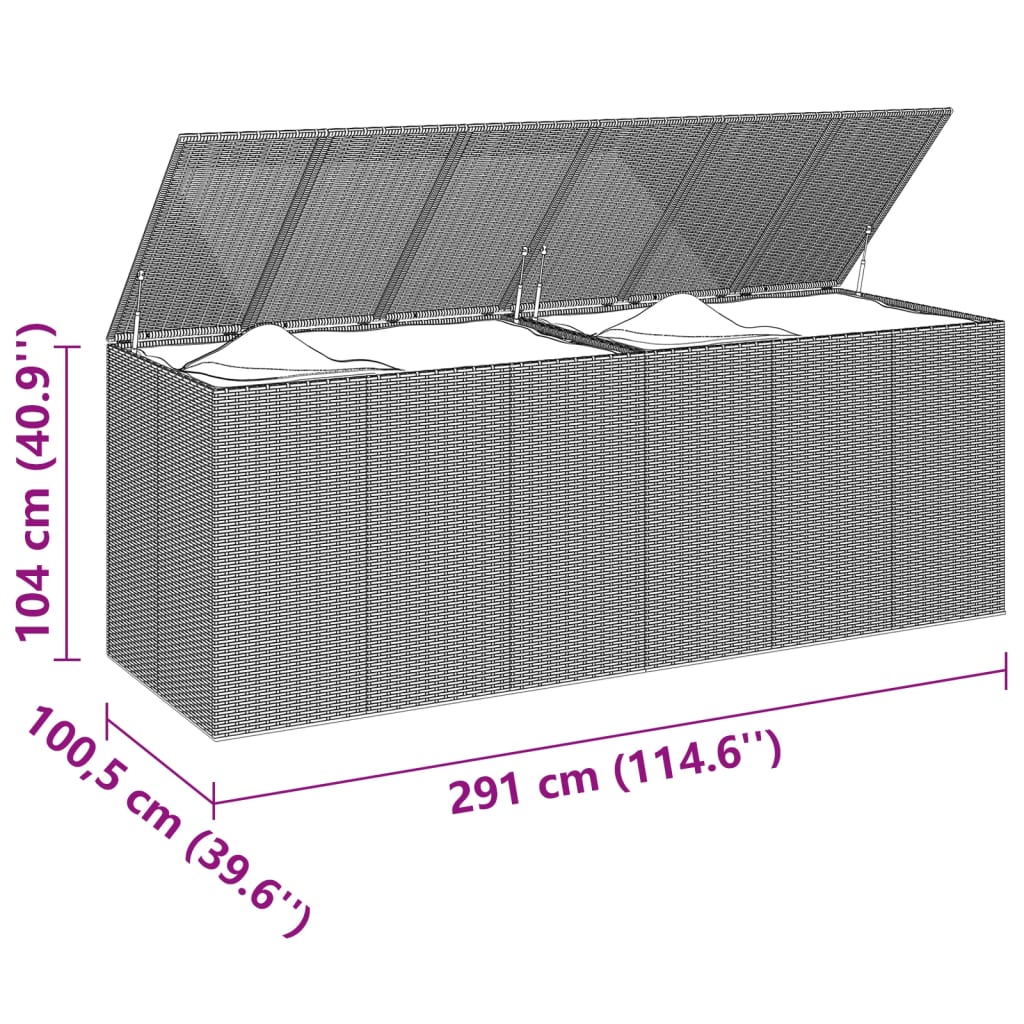 vidaXL Baúl para cojines de jardín ratán PE marrón 291x100,5x104 cm