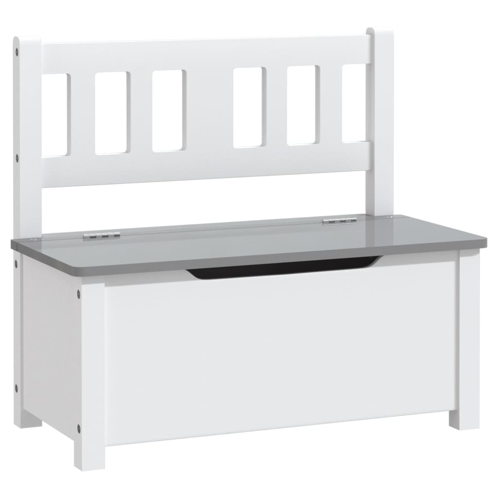 vidaXL Banco de almacenaje para niños MDF blanco y gris 60x30x55 cm